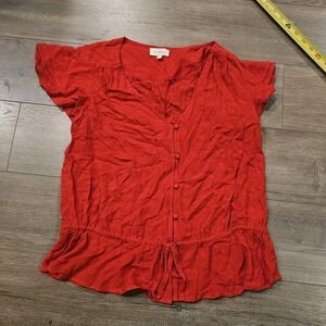 Lucky Brand Shirt Womens XS Red Short Sleeve Cotton Modal Blouse Top
